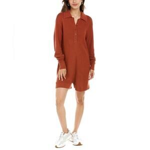 WEWOREWHAT half button sweater boxy romper in Clay - Size M